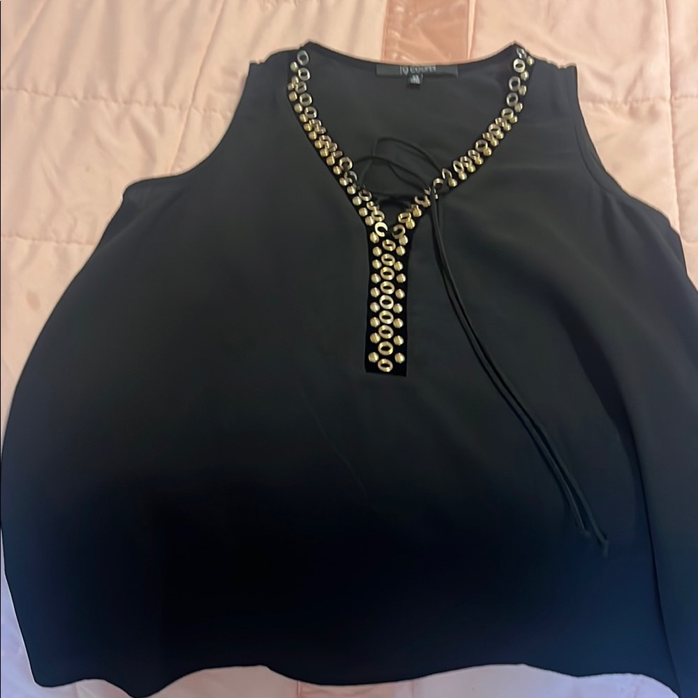Black Sleeveless Top with Gold Accents